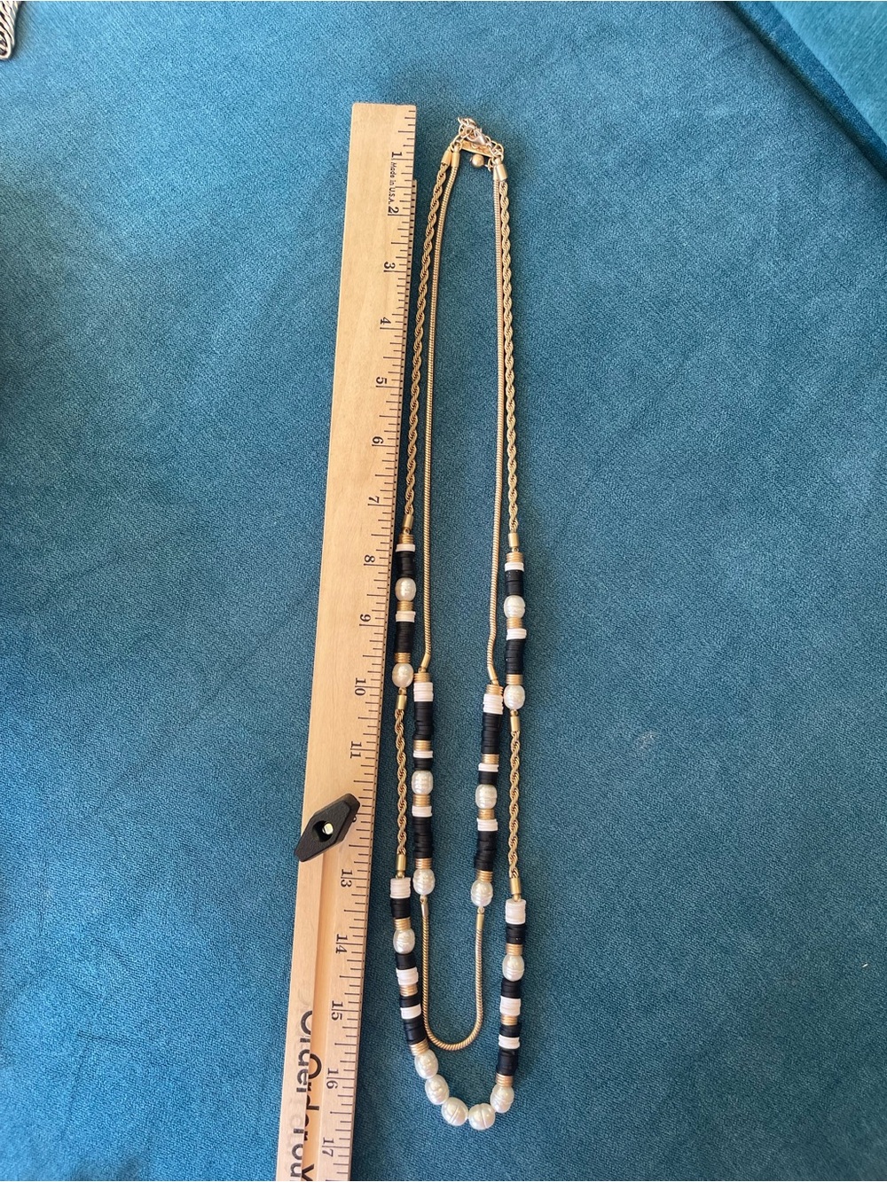 White House Black Market Gold-Tone Layered Necklace with Black and White Beads